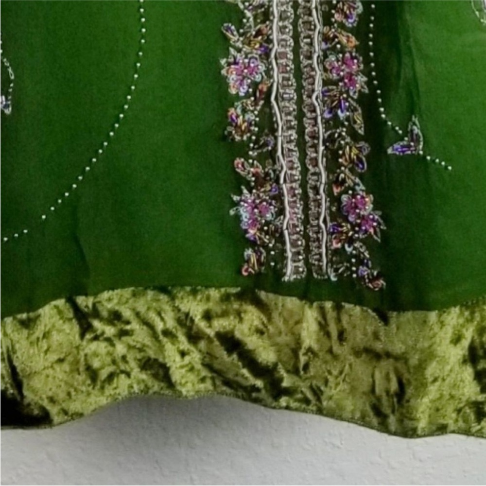 Vintage Hale Bob Green Mini Slip Dress with Pink Lace Trim - Picture 5 of 6